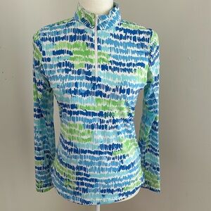 Icikuls Blue/Whit/Green Print Golf/Tennis Long Sleeved Polo sz XS